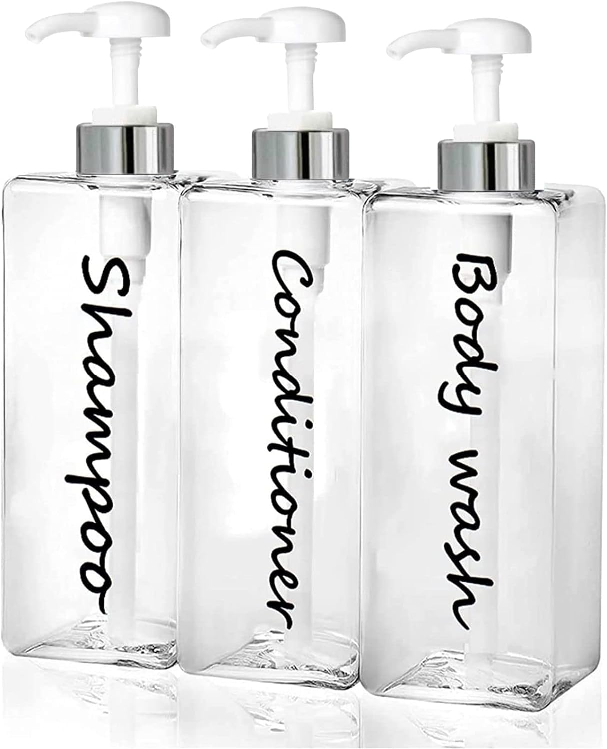 Photo 1 of 21oz Shampoo Dispenser - Refillable Shampoo and Conditioner Bottles (Clear, Set of 3) - Modern Shampoo Bottles for Shower Soap - Empty Shampoo Conditioner Body Wash Dispenser Set - for Hotel Bathroom