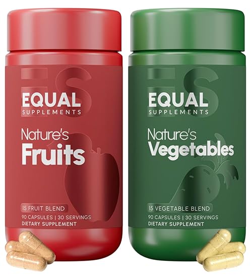 Equal Supplements Fruits and Vegetables Supplements | Balance with Fruit and Veggies Supplement of Nature | Fruit and Vegetable Capsules for Adults, Simply Natures Superfood | 90 Count, 1 Mo Set