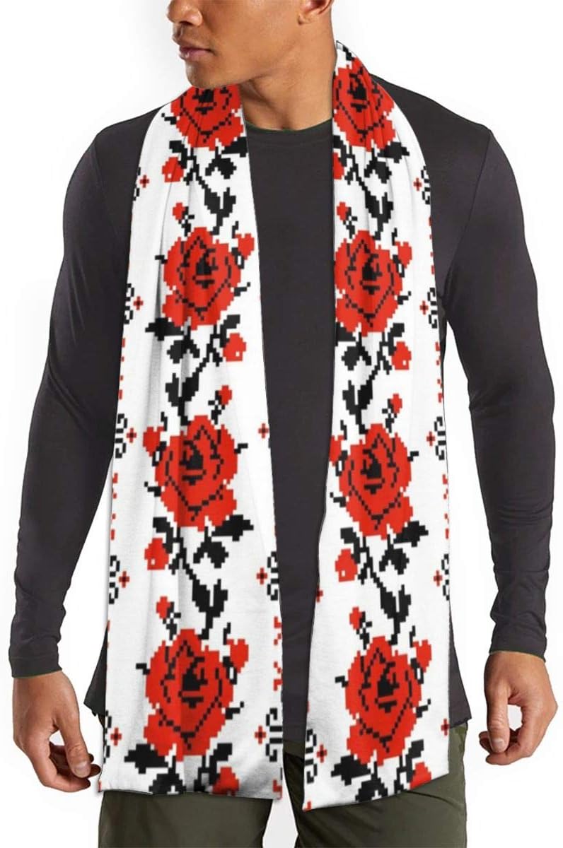 Happybeth Scarf Ukrainian Embroidery Style Rose Print Long Scarves