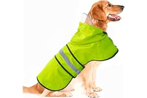 DADANFLY Dog Raincoat Waterproof Reflective Slicker - Lightweight Breathable Hooded Poncho Rain Coat Jacket with Adjustable Belly Strap and Leash Hole for Small Medium Large Dogs (X-Large, Green)