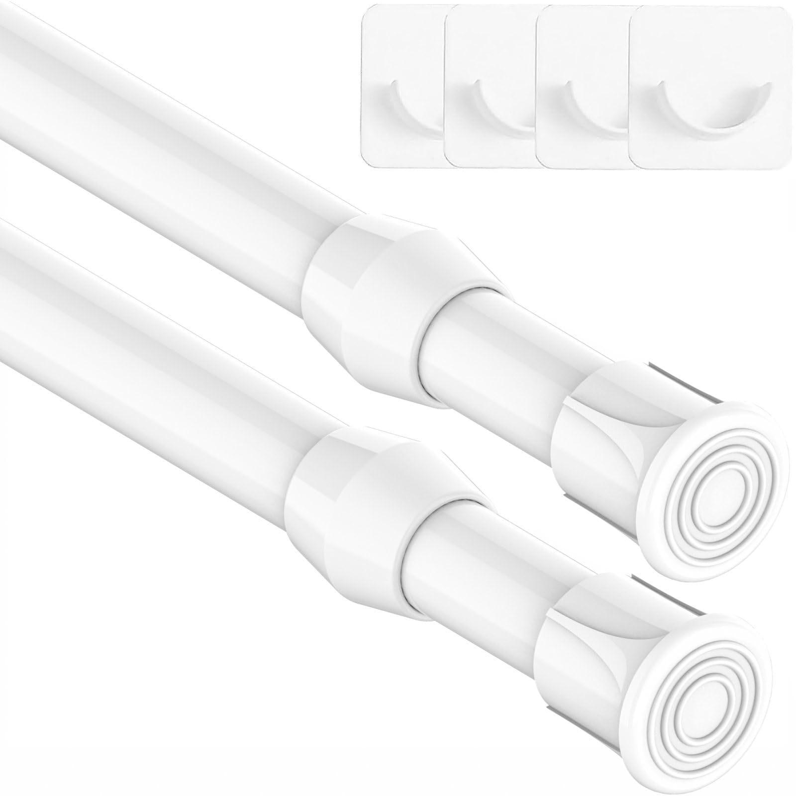 2PCS Extendable Curtain Poles No Drilling Spring Tension Rod Adjustable Net Curtain Rods for Kitchen, Cupboard, Window, Bookshelf, Diameter: 13mm(45-60CM White)