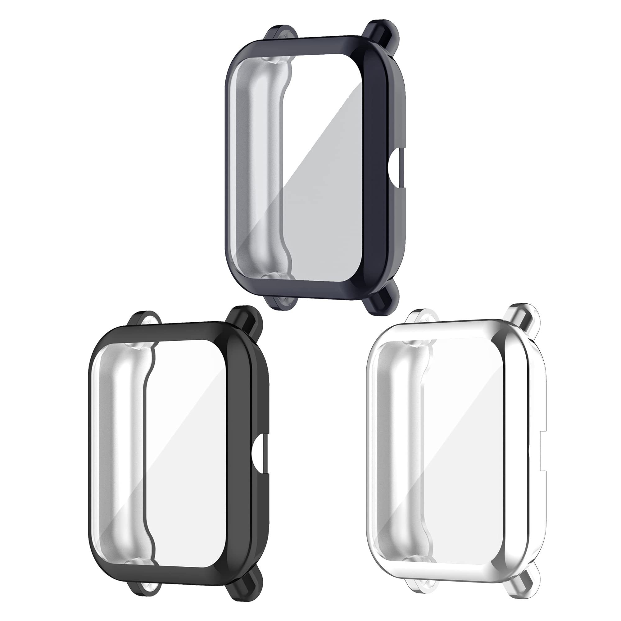 Chofit Compatible with Amazfit Bip U/GTS 2 Mini Case,TPU Plated Screen Protector Film Protective Cover for Bip U/GTS 2 Mini/Bip U Pro/Bip S/Beep Smartwatch (Black+Grey+Silver)
