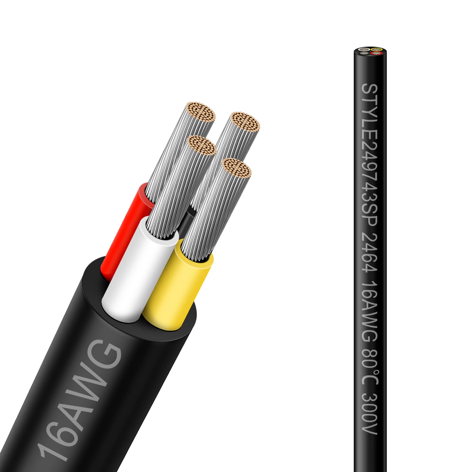 Photo 1 of 16 Gauge 4 Conductor Electrical Wire, 16.5FT 16AWG Black PVC Stranded Tinned Copper 4 Wire Cable, 16/4 Cord Extension Cable for LED Lamp Lighting, Automotive, Speaker, Audio, Power etc.