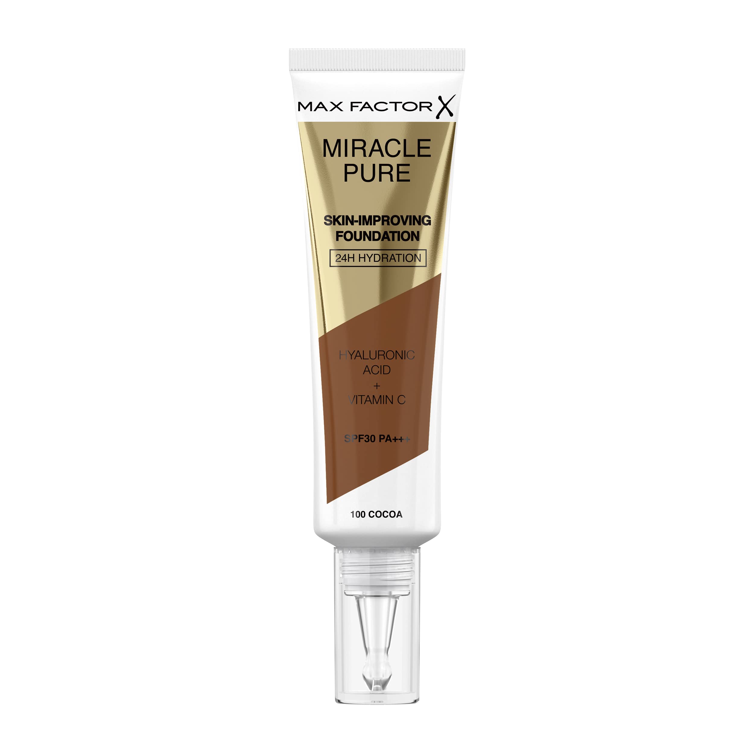 Max Factor Miracle Pure Liquid Foundation, Cocoa, Full Coverage, Flawless and Radiant Finish, Lightweight Formula, Smudge Resistant, Non Pore-Clogging, Fragrance Free, 35ml