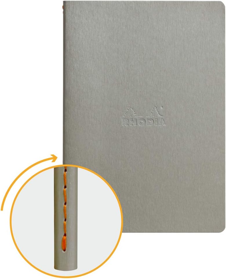 RHODIA 116451C, Soft Notebook with Silver Textile Stitching, A5, Dotted Dot, 64 pages, Ivory Clairefontaine Paper 90 g/m