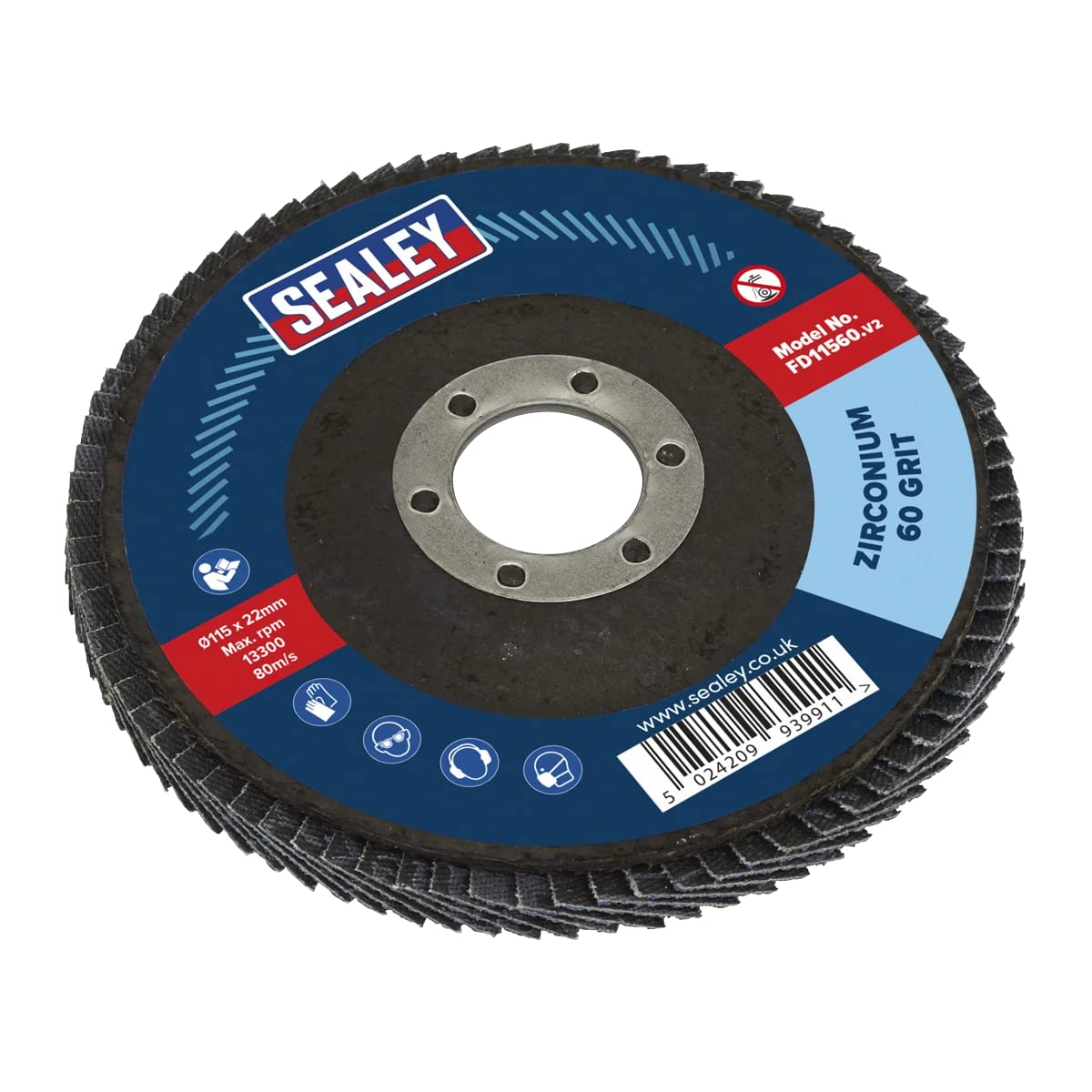Sealey FD11560 Flap Disc Zirconium Ø115mm 22mm Bore 60Grit