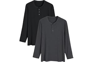 Latuza Men's Long Sleeve Pajama Shirt 2 Pack Henley Neck Sleep Tops