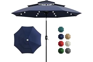 Garvee 10Ft 3-Tier Solar Patio Umbrella with LED Lights, Vented Canopy for Wind Resistance & Airflow, Fade-Resistant & UV Pro
