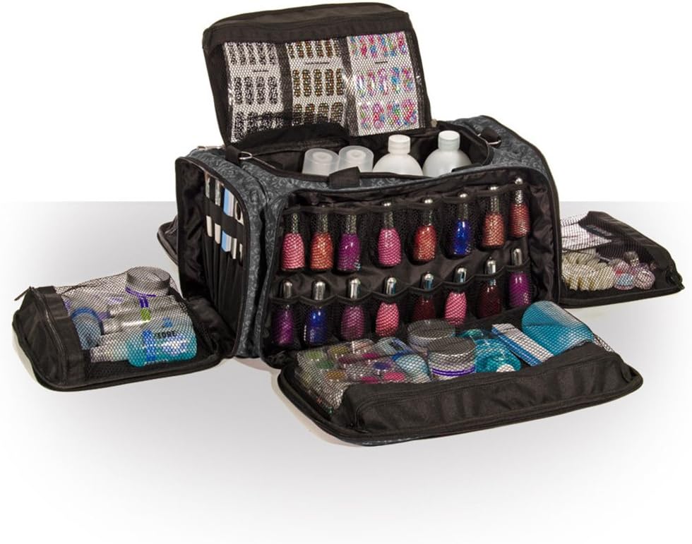 Roo Beauty Bags, Beauticians and Manicurist Makeup Tool Bag, Professional Cosmetics Case in Glamour Design - Imperial Black