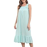 QRRLUEN 100% Cotton Nightgowns for Women Soft Night Gown Sleeveless Long Sleepwear Ladies Cute Victorian House Dress S-XXL
