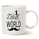 Funny Mustache Dad Coffee Mug Father's Day Day Gifts - NO.1 Dad in The World - Best Birthday Gifts for Dad, Father Ceramic Cup White, 14 Oz by LaTazas