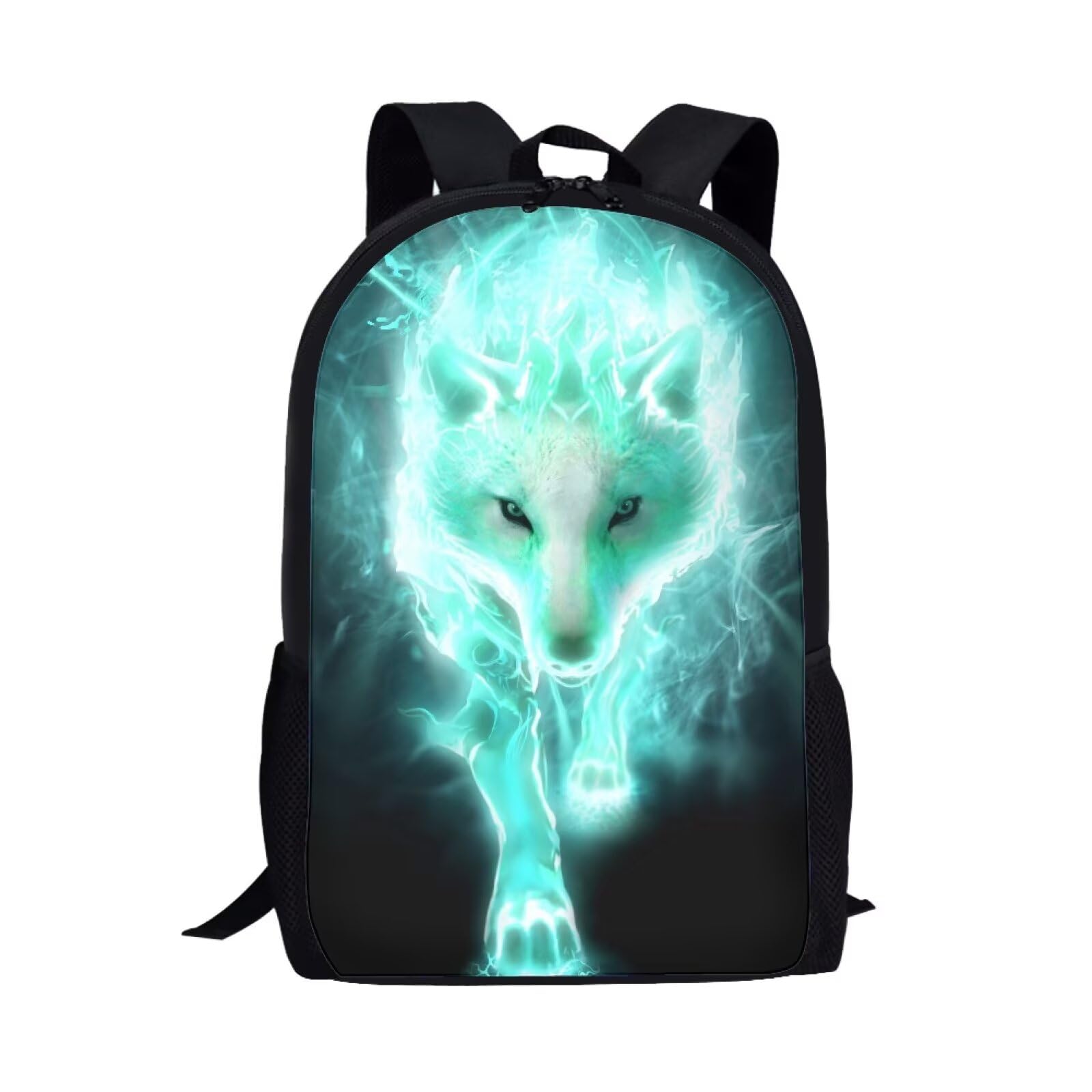 Amzbeauty Teal Wolf Printing Backpack for Students Boys Fashion School Bag