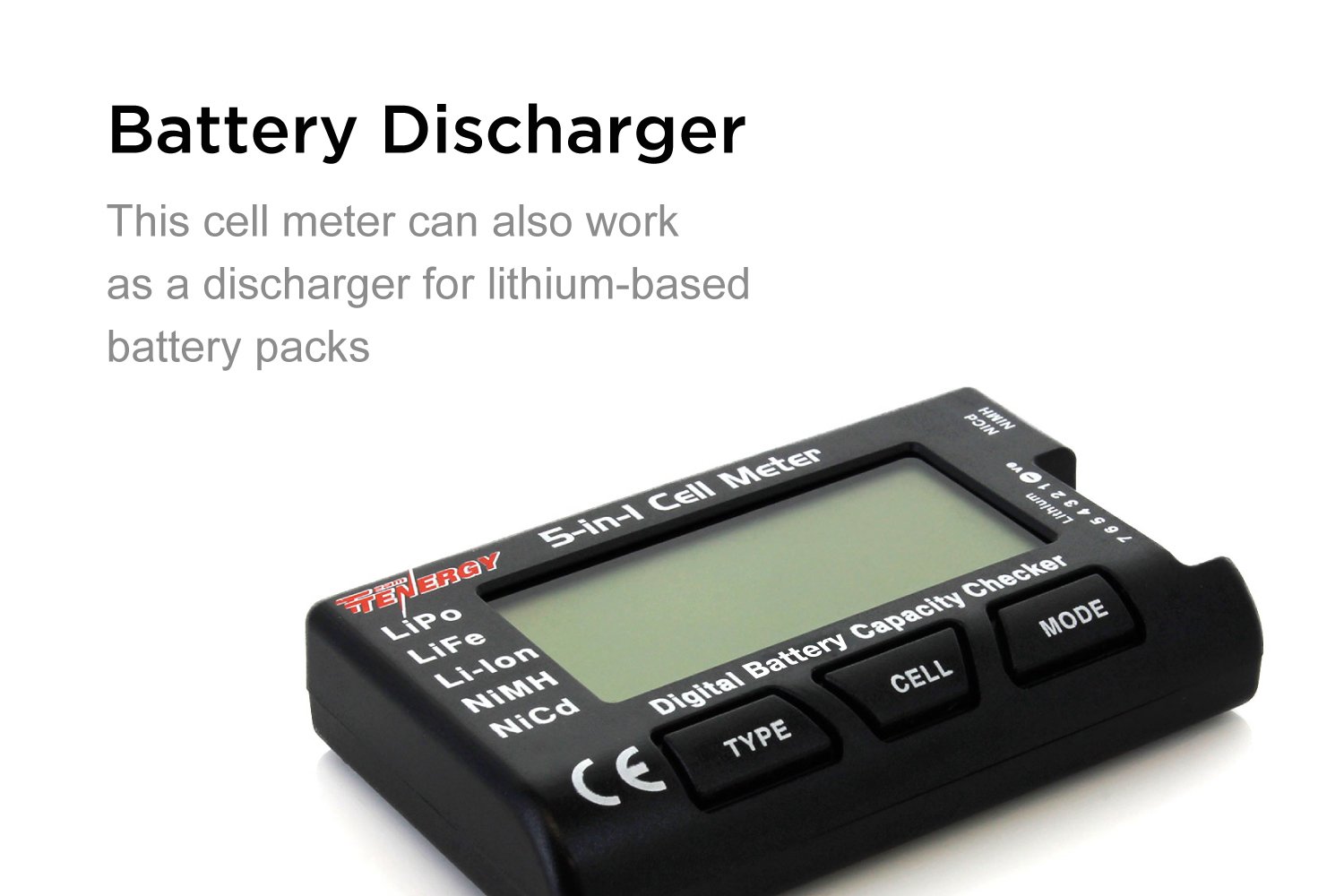Tenergy 5in1 Battery Meter, Intelligent Cell Meter Digital Battery