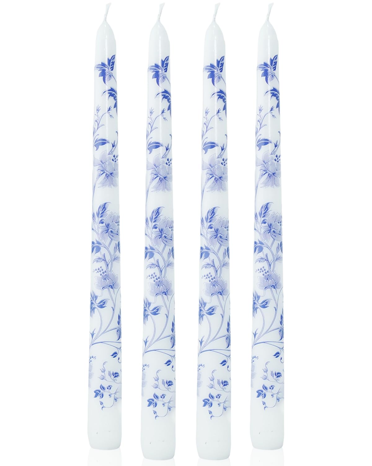 Photo 1 of 10inch Floral Taper Candle Chinoiserie Candlesticks,Blue and White Decor Lotus Unscented Tapered Candles for Home Party Wedding Dinner Party-4pcs