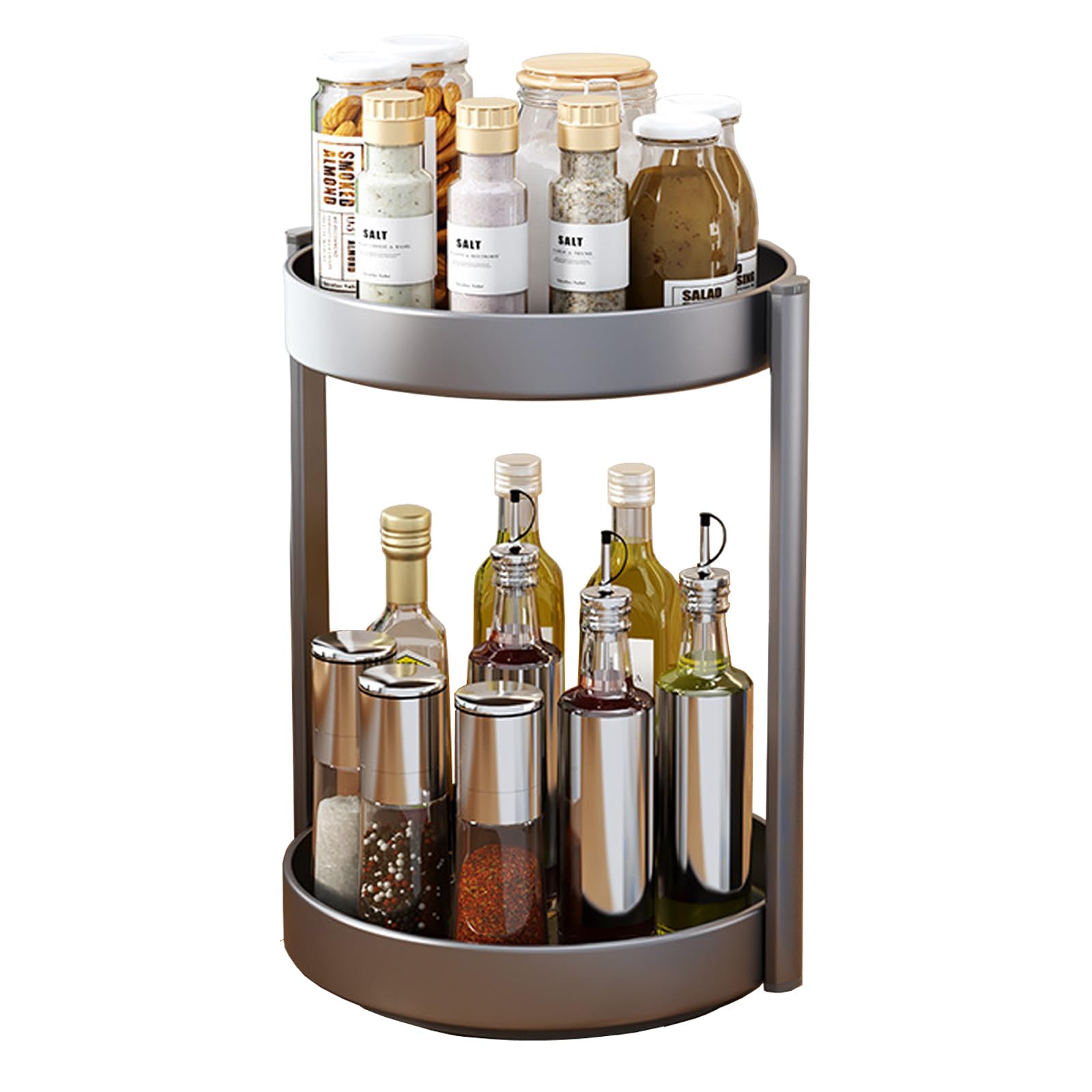 JOUING Lazy Susan Turntable Rotating Spice Rack 2 Tier Kitchen Storage Cupboard Organiser Metal Removing Spice Racks for Cabinet Pantry,Table,Bathroom(Grey, 2 Tiers)