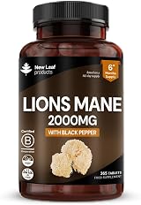 NEW LEAF PRODUCTS Lions Mane 2000mg Vegan Tablets 365 UK Made