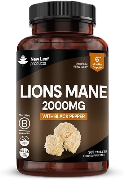 NEW LEAF PRODUCTS Lions Mane 2000mg Vegan Tablets 365 UK Made