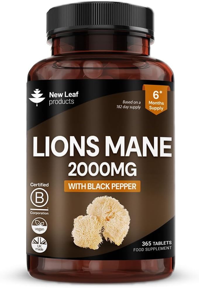 NEW LEAF PRODUCTS Lions Mane 2000mg Vegan Tablets 365 UK Made
