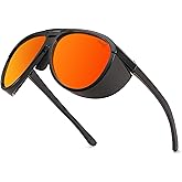 FEISEDY Polarized Aviator Sunglasses Men Women Oversized Round Steampunk Sunglasses Side Shield Goggles B0095