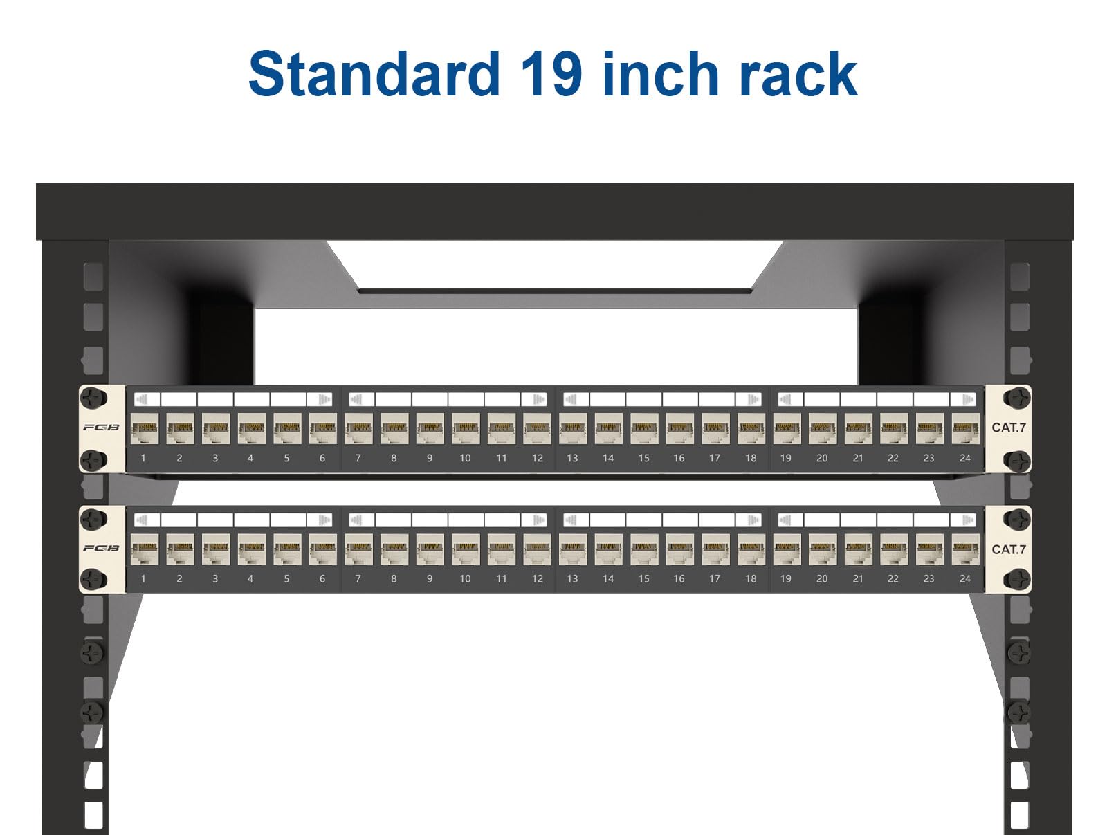 FGB 10Gbps 24 Port CAT7 Patchpanel mit 24x Cat7 Keystone Module Geschirmter, 19" Zoll Rackeinbau RJ45 LAN Netzwerk 600 MHz Verlegekabel für Gigabit-Netzwerk-Switch 9