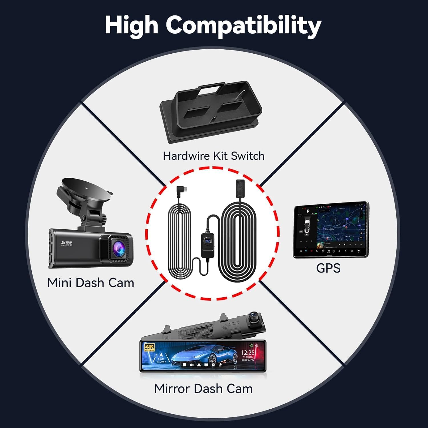 REDTIGER Dash Cam OBD Hardwire Kit Power Cable Type USB C Port,10FT 12V-24V to 5V,for Dash Camera, Low Voltage Protection