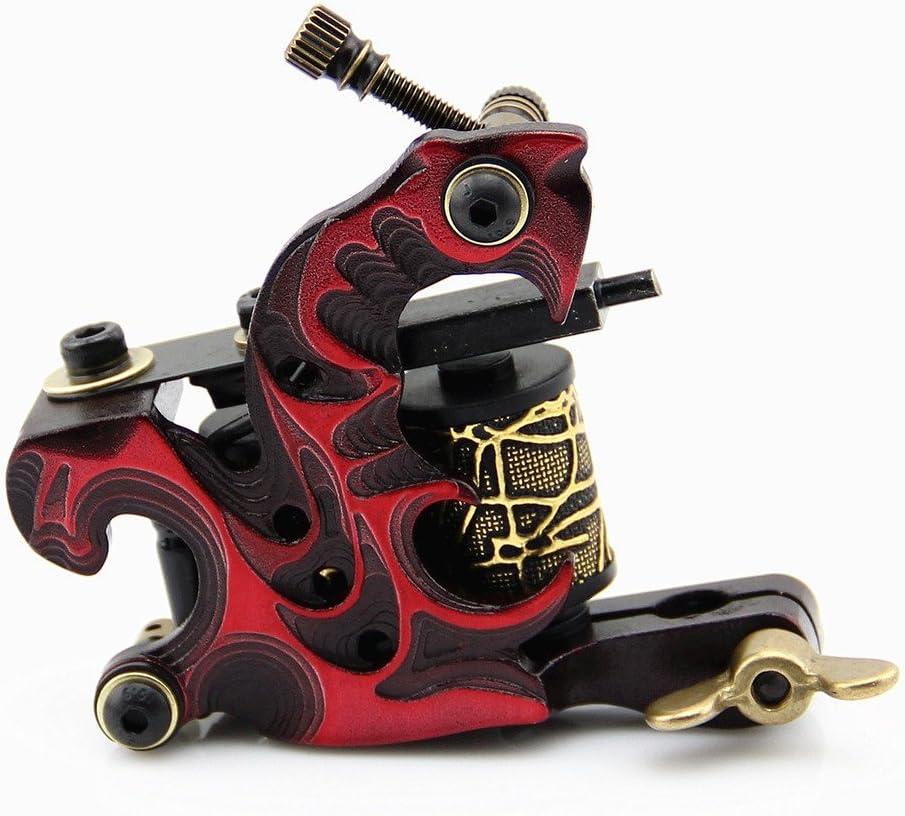 HoriKing Tattoo Supply Aluminium Alloy Frame 10 Wrap Coils Tattoo Machine Gun for Liner and Shader Supply Red