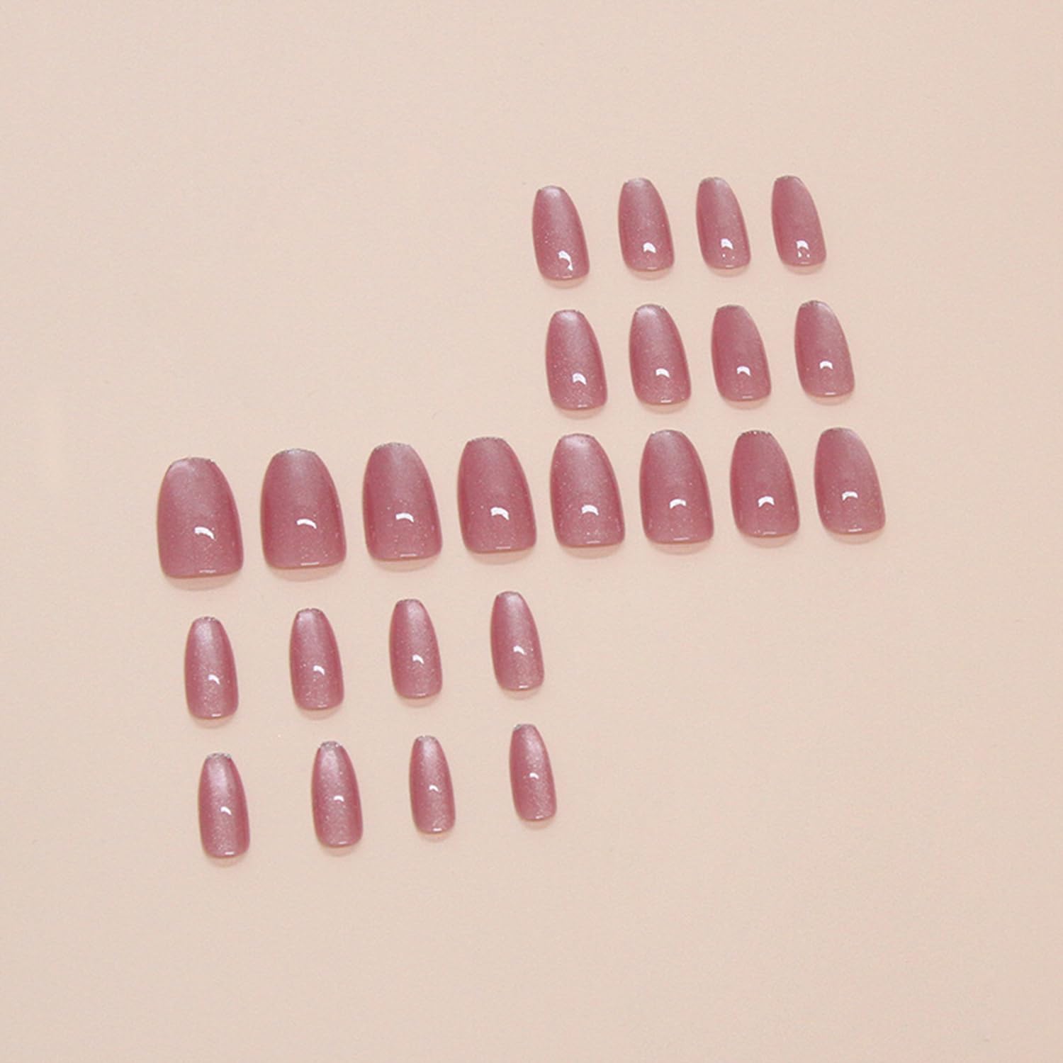 Tyuimhx Pink Cat Eye Press on Nails Medium Coffin Fake Nails Glossy False Nails With Glitter Designs Full Cover Stick on Nails Reusable Acrylic Artificial Nails for Women Glue on Nails 24 Pcs - Image 4