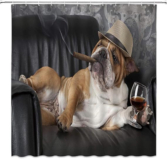HLSCYZ Funny Dog Shower Curtain,Cool Bulldog Smoking Cigar