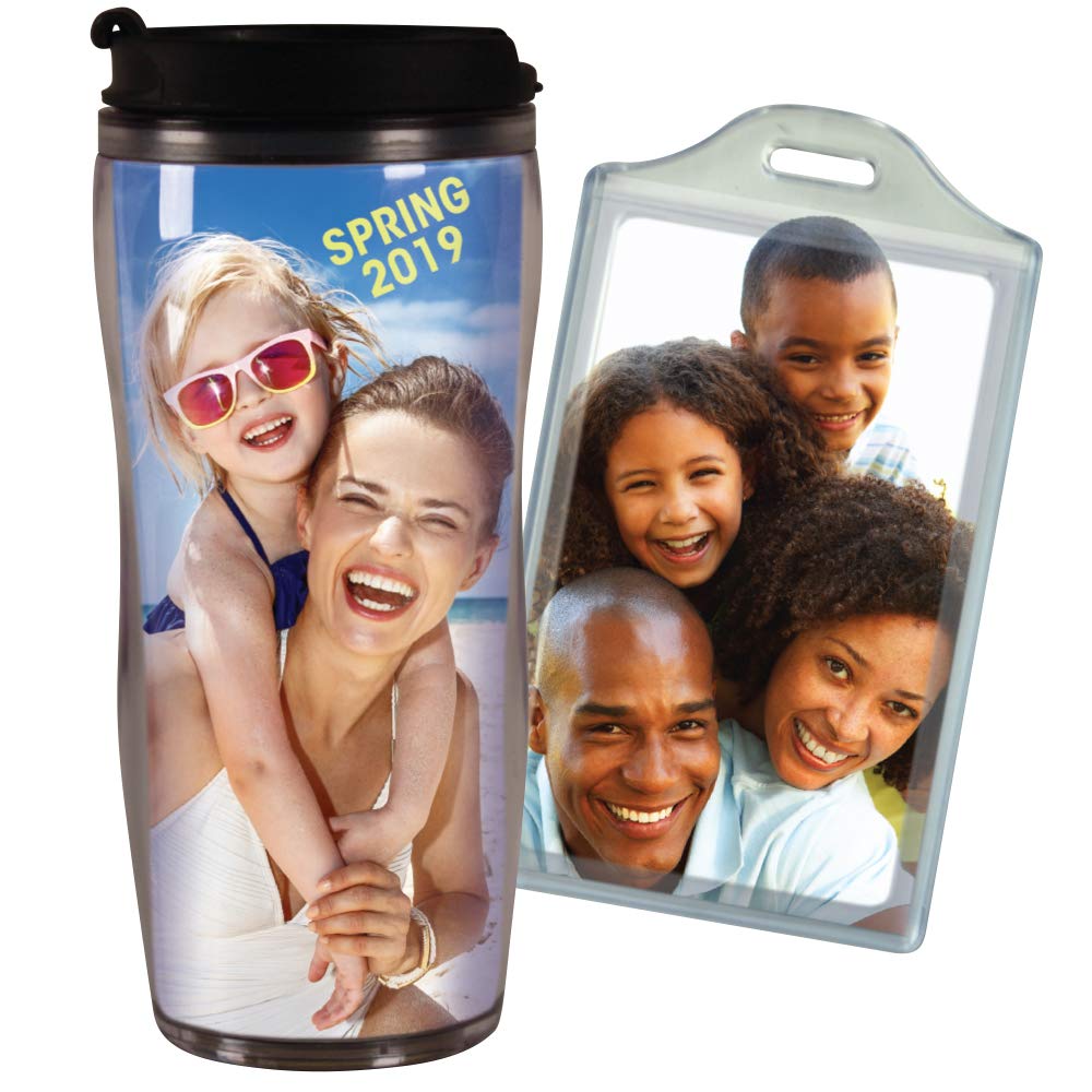 Jaymo PixMug + BagTag = DIY Gift Combo - Create Your Own Custom Photo Travel Mug and Luggage Tag - Insert Your Own Photos or Create and Print Inserts Online