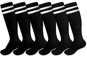 Unittype 6 Pairs Kids Toddler Soccer Socks Youth Stripes Football Socks Christmas Gift for Boys Girls 4-14 Years Old