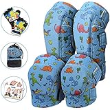 Innovative Soft Kids Knee and Elbow Pads with Bike Gloves | Toddler Protective Gear Set w/Mesh Bag | Roller-Skating, Skateboard, Bike for Children Boys Girls (Dinosaur, Medium (4-8 Years))