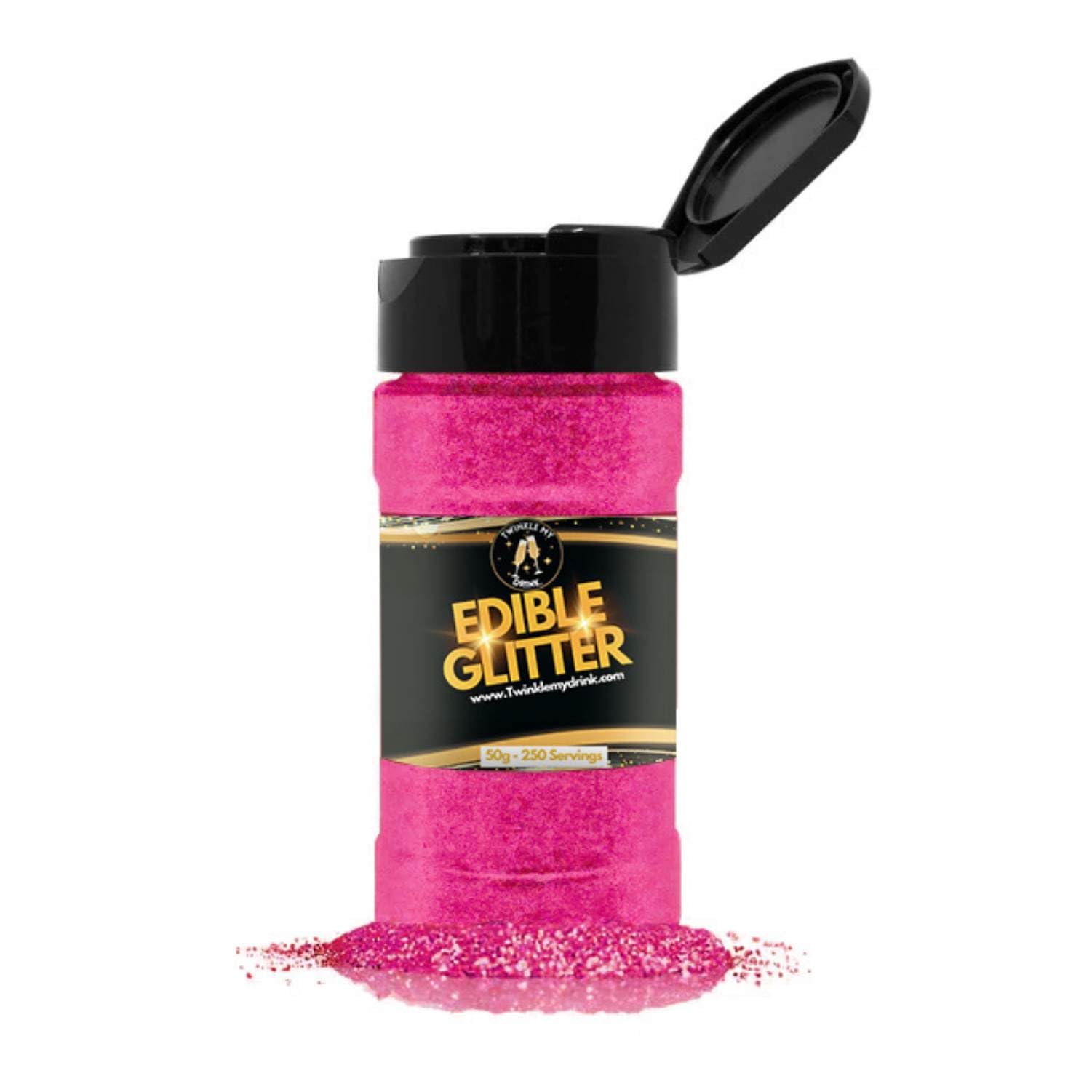 Twinkle my Drink Bulk 50g 250 Servings | Pink Edible Glitter for Drinks & Cake | Shaker Style Bottle Designed for Bars & Cafes | Restaurant Cocktail Accessories | E171 Free | Pink