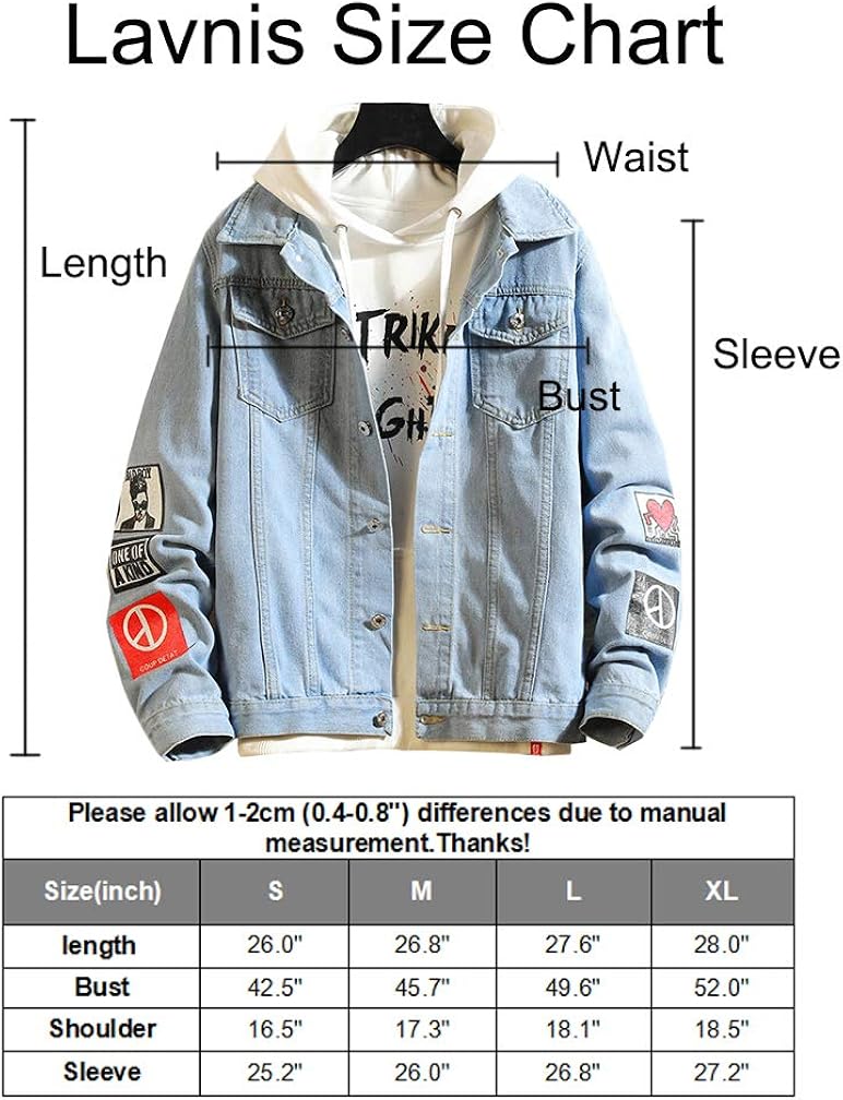 Lavnis Men's Denim Distressed Jacket Casual Button Down Trucker Jacket Jean Coat at  Men’s Clothing store