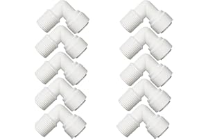 MADAVOON 10 PCS Elbow Male Thread Adapter 1/4" Male x 1/4" OD Tube Quick Connect Fitting For RO Water System, Water Filter,Drinking Water, Water Purifier Tube Fitting
