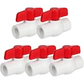 YADIAN 5 Pack 1/2'' PVC Ball Valves, T-handle Water Shut-Off Ball Valve Threaded (NPT), PVC Valve 1/2 inch for Water Project, Swiming Pool, Sewage Pump, Irrigation System, Rated at 150 PSI, Thread