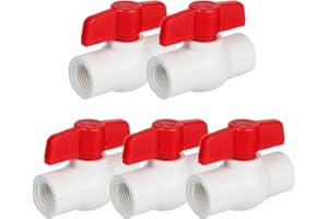 YADIAN 5 Pack 1/2'' PVC Ball Valves, T-handle Water Shut-Off Ball Valve Threaded (NPT), PVC Valve 1/2 inch for Water Project, Swiming Pool, Sewage Pump, Irrigation System, Rated at 150 PSI, Thread