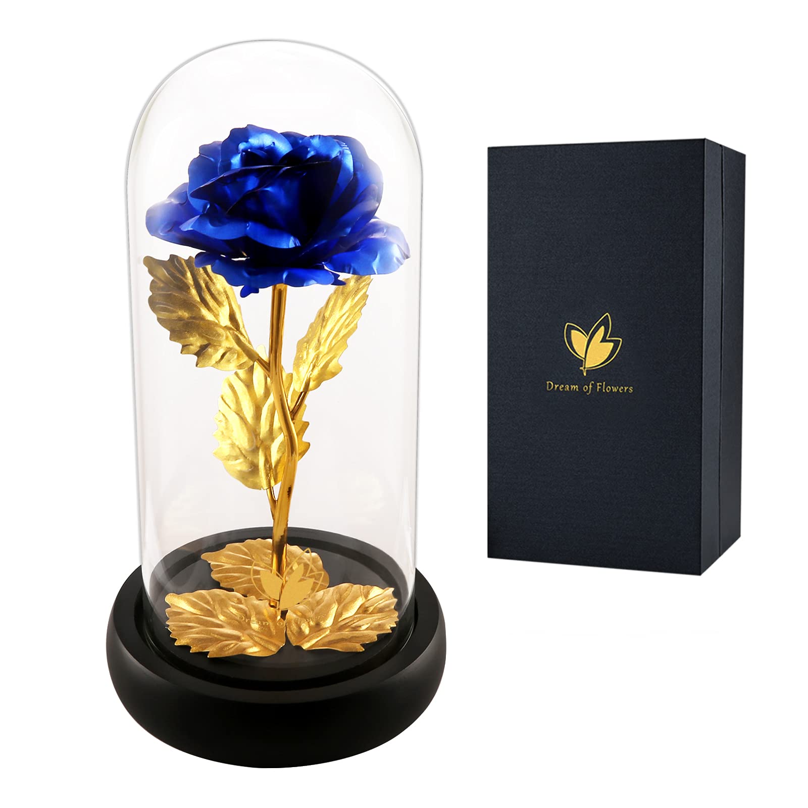 Birthday Gifts for Women,Rose Gifts for Her,Beauty and The Beast Rose,Preserved Flowers Enchanted Blue Glass Rose with Lights,2Lighting Modes,Galaxy Flower rose Gifts for Women,Wife, Mom