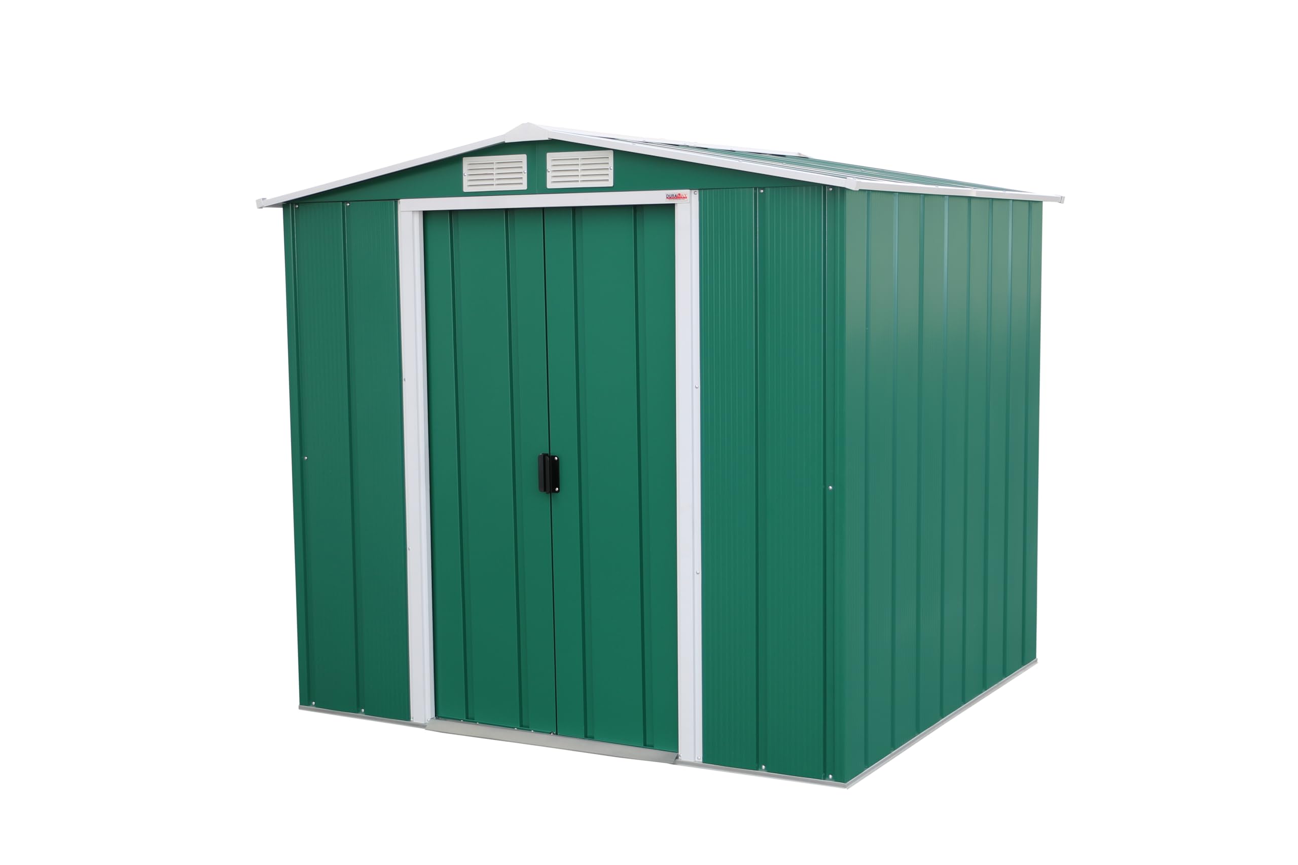 Duramax ECO 6' x 6' Hot-Dipped Galvanized Metal Garden Shed - Green with Off-White Trimmings - 15 Years Warranty