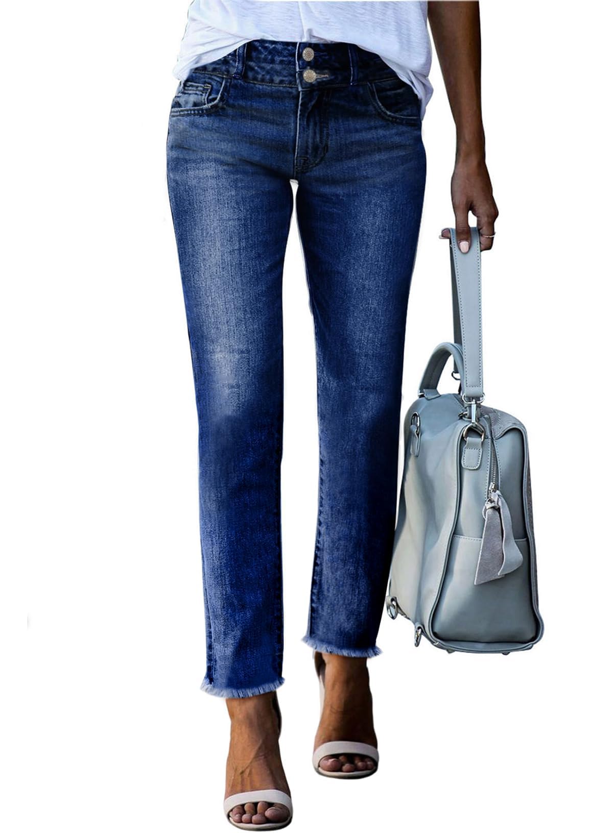 View 1 of Sidefeel Women's High Waisted Tummy Control Jeans Spring Outfit 2025 Strechy Straight Leg Denim Pants Blue Size 10