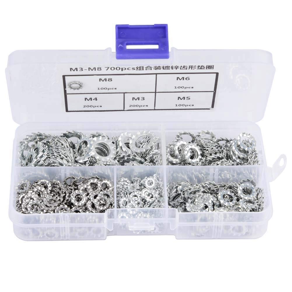 Broco Lock Washer, 700pcs Galvanized Serrated Toothed Lock Washer Flat Set Fastening Tool M3/M4/M5/M6/M8