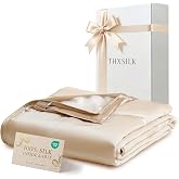THXSILK 100% Mulberry Silk Throw Blanket, 53"x70", Champagne | Ideal for Sofa, Couch, Travel &amp; Office, Gentle on Skin &amp; Hair, Machine Washable, OEKO-TEX Certified, 190g 6A+ Silk Fill