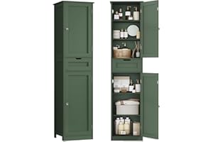 TEENFON Tall Bathroom Cabinet with 2 Doors & 1 Drawer, Narrow Bathroom Storage Cabinet with Adjustable Shelves, for Living Room, Entryway, Kitchen, Forest Green