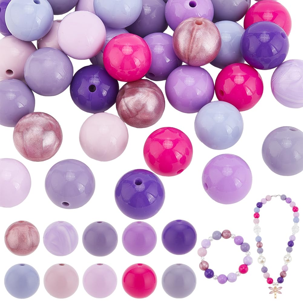 PH PandaHall 10 Colors 40pcs Silicone Beads 15mm Purple Focal Beads Pen Bead Round Rubber Loose Bead for Jewellery Making Keychain Lanyard Bag Necklace Bracelet