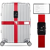 Veki Cross Luggage Straps Set TSA Approved with Lock Adjustable Travel Suitcase Belts Suitcase Tags with Name ID Card Packing Straps for Suitcases Strap Travel Accessories (Red 1pcs)