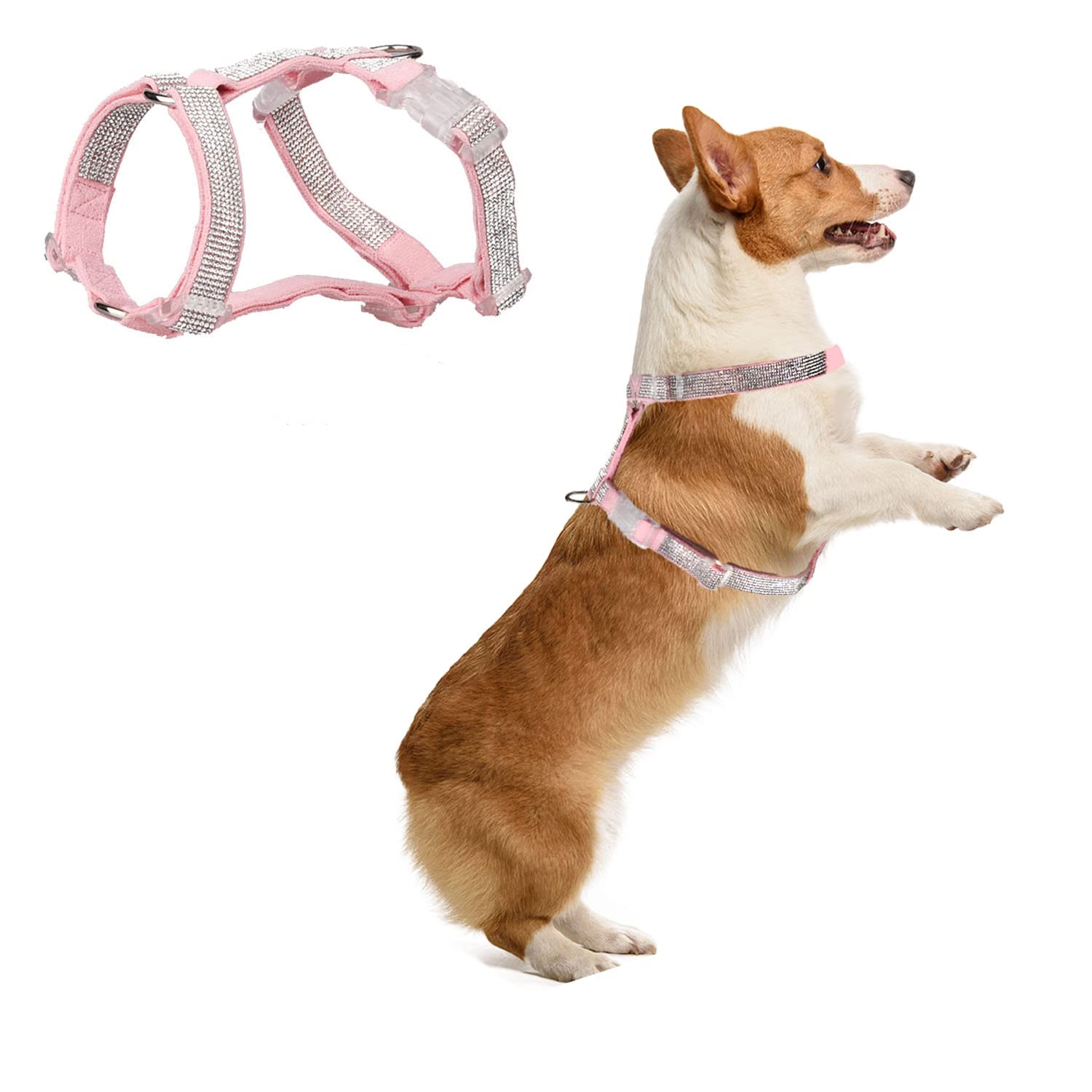 MeiAOBest Dog Reflective Rhinestone Harness, No pull Adjustable With D-ring Pet Harness for Small Meduim Dog_XS(Pink)