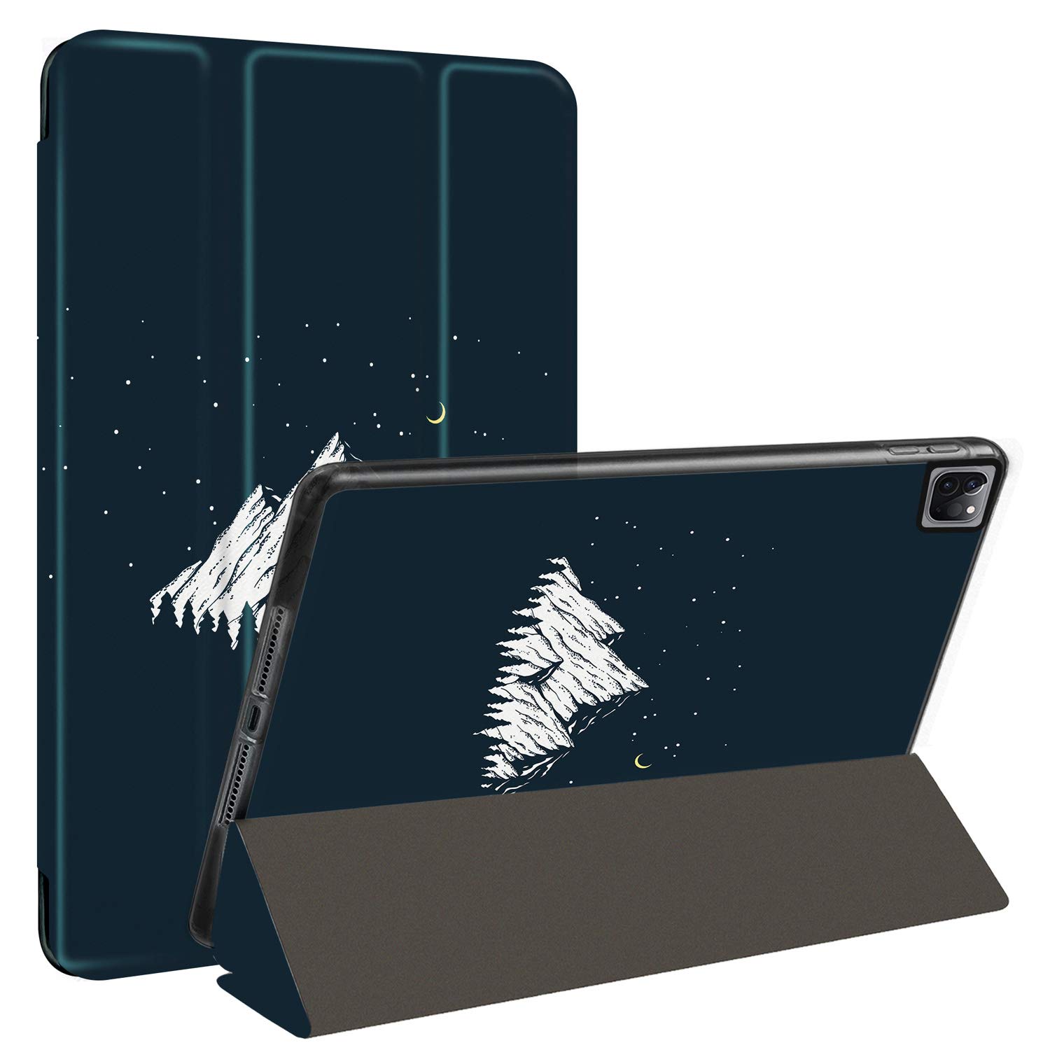 Huasiru Painting Case for iPad Pro 11" (2nd Gen) 2020 Released Only with Built-in Pencil Holder, Trifold Lightweight Stand Smart Case with Soft TPU Back, Auto Wake/Sleep, Mountain