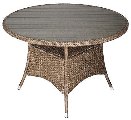 KMH®, Runder Gartentisch *Bobo* mit naturfarbenem Polyrattan und Grauer Tischplatte (Ø 110cm) (#106163)