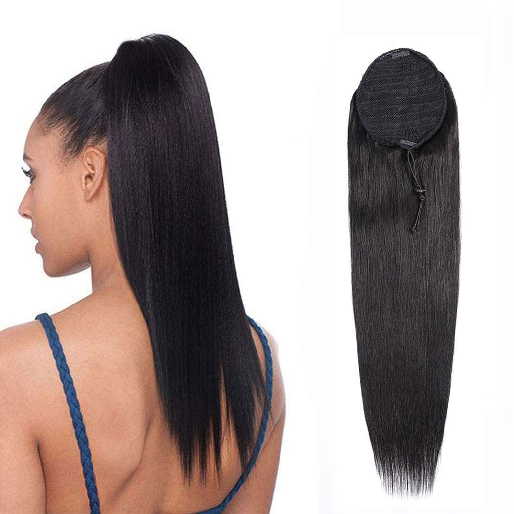 Photo 1 of 100% Human Hair Ponytail Extensions Straight Drawstring Ponytails Natural Human Hair Piece Clip in Ponytail Hairpieces for Women, Darkest Brown (Straight Hair, 24 inch)