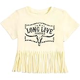 Wrenpies Girls Western Fringe Shirt Long Live Cowgirls Country Rodeo Shirts Kids Cow Skull Graphic Tees Tassel Fringe Tops