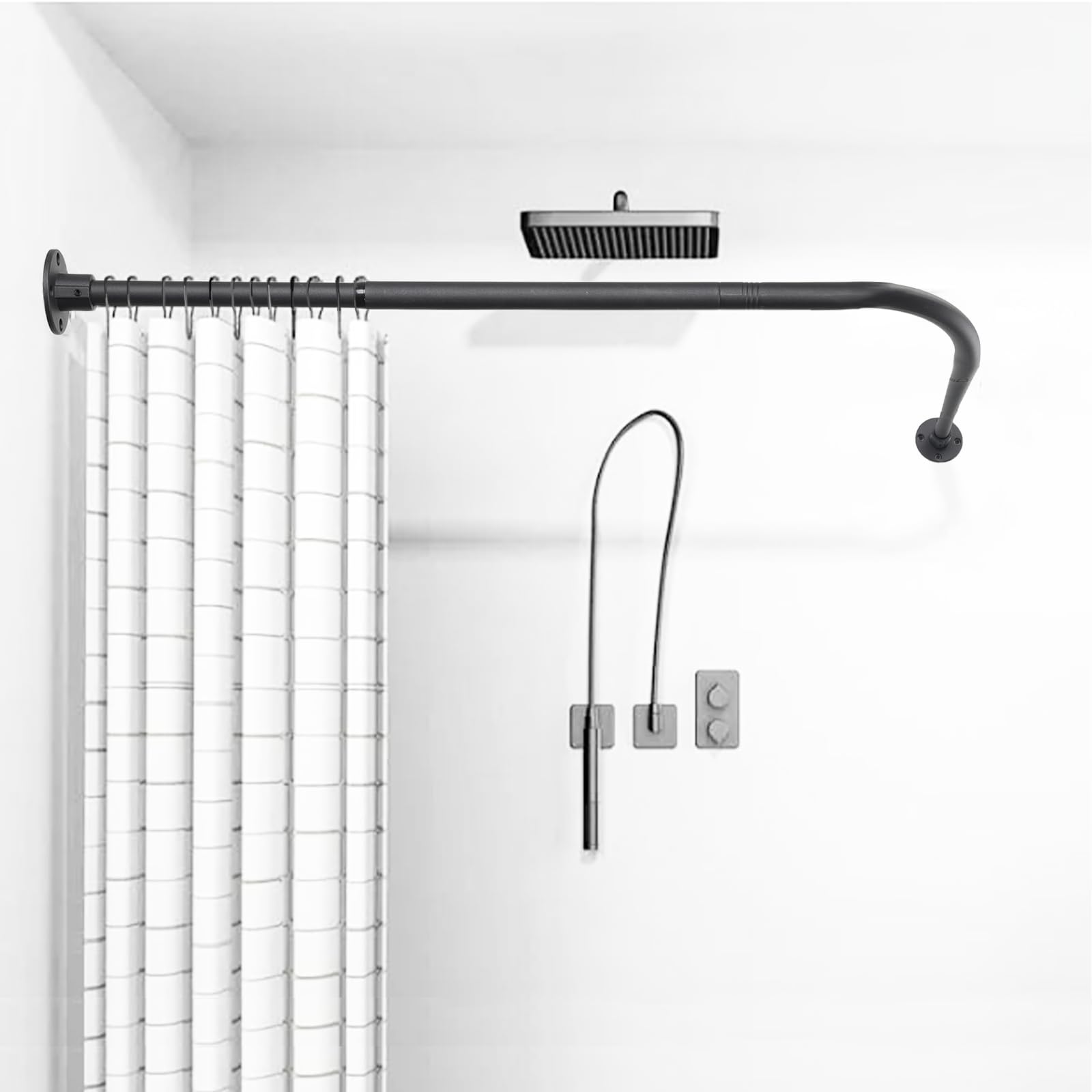 Photo 1 of ***SEE CLERK COMMENTS*** L Shaped Shower Curtain Rod, (29.9"-39.8"x29.9"-39.8") Adjustable Curved Shower Rod, 90 Degree Corner Shower Rods for Bathroom Bathtub Clothing Store Locker, locker rooms, fitting rooms, Black